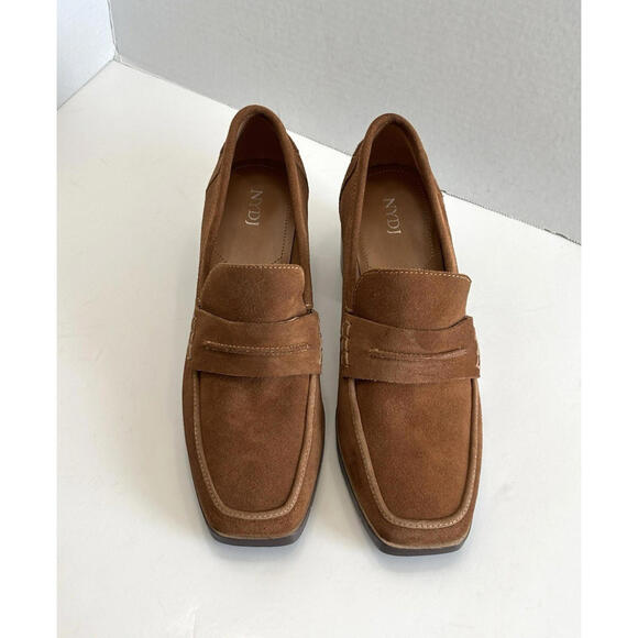 NYDJ Anella Heeled Loafers Women's 8M Cognac Brown Suede Slip On Shoes - Picture 4 of 16